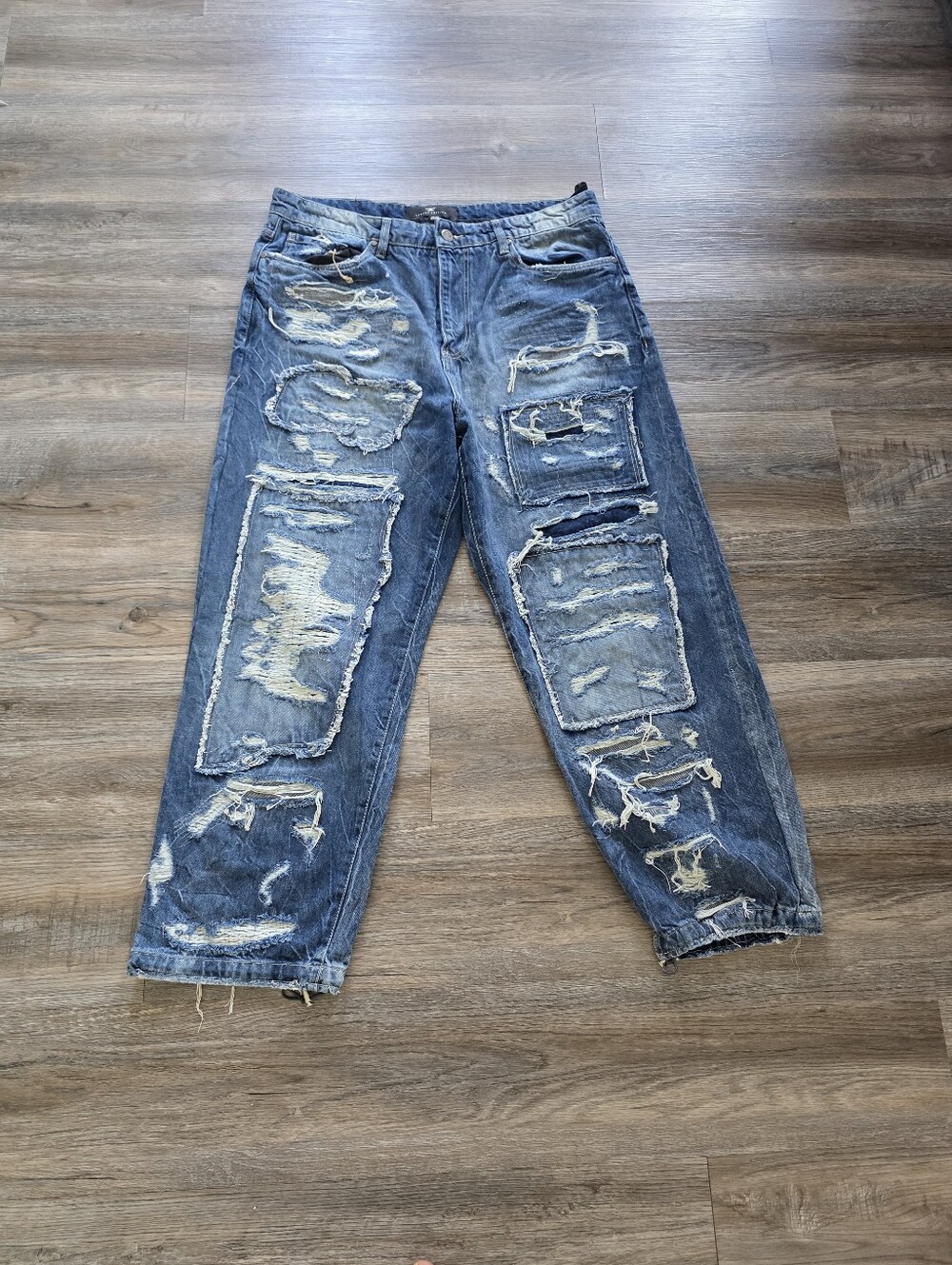 Jprdan Craig Men's Blue Cotton Super Shred  Baggy Denim Jeans Size 38/30